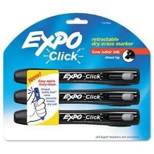 Expo Click Retractable Low Odor Chisel Tip Dry Erase Markers, 3 Black 