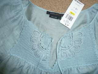 nwt $198 BCBG Crochet Silk Blouse Peasant Light Blue M  