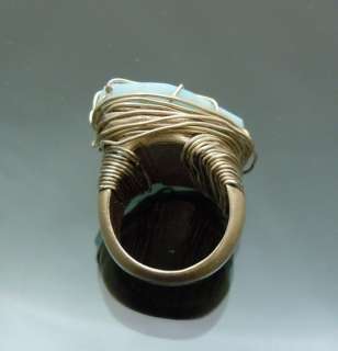   Natural cut Turquoise Stone Brassy Metal Tangled Ring 7.5, UKP  