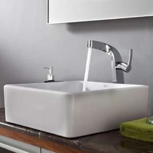   Square Ceramic Sink and Typhon Faucet Chrome, White