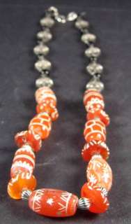 ETCHED CARNELIAN Bead Necklace 13 Beads Dharamshala  