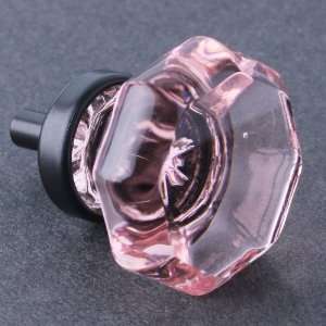  Pink Cut Glass Knob   Octagon w/ Oil Rubbed Bronze 36mm 