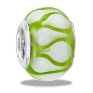  Awesome Green/White Ripple Art Glass European/Memory Charm 