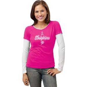 Miami Dolphins Womens Pink Breast Cancer BCA Ribbon Script Long 