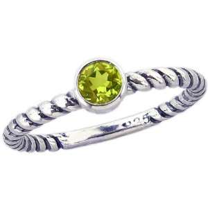 Twisted Sterling Silver Stackable Ring with Medium Round Genuine Stone 