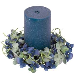 Set 8 Artificial Hydrangea Pillar Candle Ring Blue  
