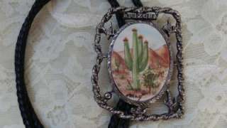 Bennett Arizona Bolo Tie Handpainted Cactus Desert Scene Mens 