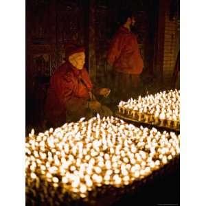  Monks Light Butter Lamps on an Auspicious Night, Boudha 