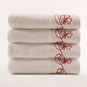  Pure Fiber Floral Embroidered Guest Towels, White, 1 set 