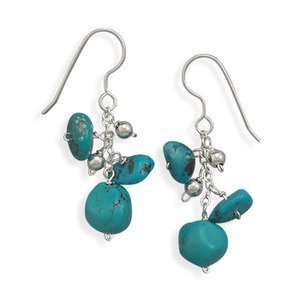  Turquoise Nugget and Sterling Silver Bead Cluster Earrings 