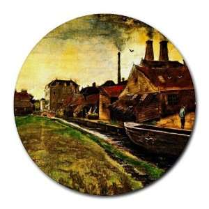  Iron Mill In The Hague By Vincent Van Gogh Round Mouse Pad 