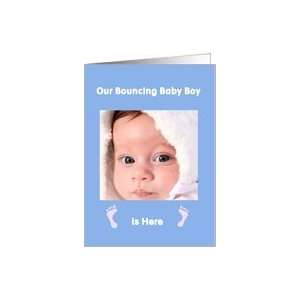  Baby boy arrival, blue custom photo card, pink feet, Card 