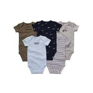  Carters Baby Boys 5 Piece Short Sleeve Bodysuits, Sz 12 