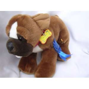  Bulldog Dog Plush Toy 15 Collectible ; with Collar & Blue 