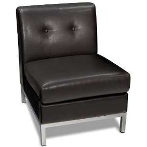  Armless Chair with Button Tufted Back in Espresso Faux 