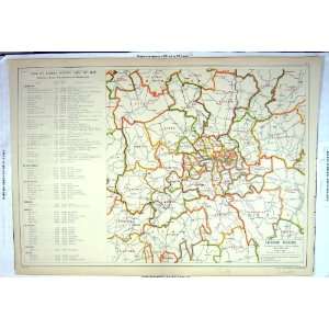 Antique Map England Plan London Unions Croydon Hendon Westminster 