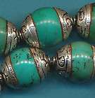 Sterling Silver Capped Turquoise beads 12 mm Buddhist​.
