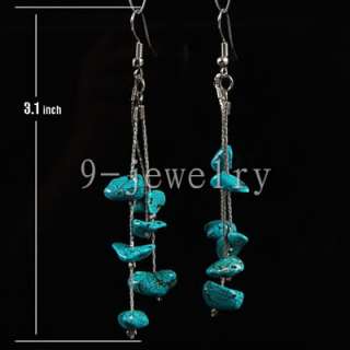 Chip Turquoise Bead Tibet Silver Dangle Earrings TS0076  