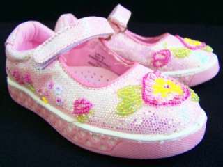 NEW Girl PINK SEQUINS Laura Ashley MJ Tennis Shoes Sz 1  