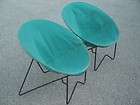 1950s Art Deco Mid Century Canvas ROUND Sling Chairs Tiki Greta 