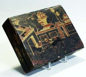 ANTIQUE JAPANESE BLACK LACQUER BOX WITH 4 BOXES INSIDE  