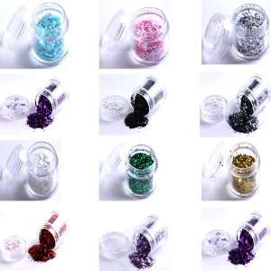   12 Colour Nail Art Sparkling Glitter Powder Dust Tips Salon Set B0000