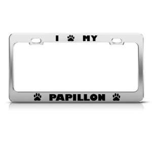  Papillon Dog Dogs Chrome Animal Metal License Plate Frame 