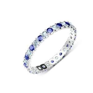   ,Blue Green Color) U Prong Eternity Band in 14K White Gold.size 6.5