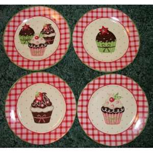 Set of Four Cupcake 8 Inch Plates 