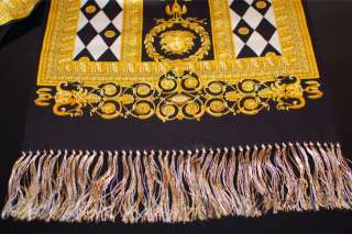 Vintage Atelier Gianni Versace Silk Scarf Shawl 64 Black Gold Diamond 