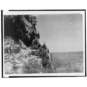  Three Crow men, on rock ledge,Indians,Native Americans 