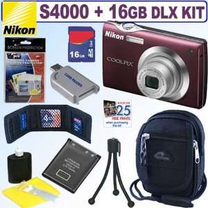  Nikon Coolpix S4000 12MP Digital Camera Plum + 16GB Deluxe Kit 
