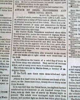 1861 Civil War Newspaper Battle of ATHENS MO Missouri & Post Bull Run 