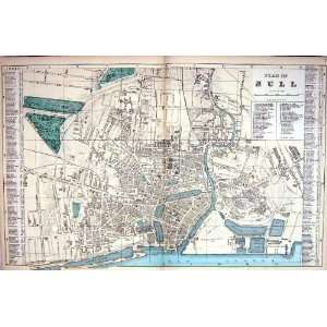   Antique Map 1883 Street Plan Hull England River Humber