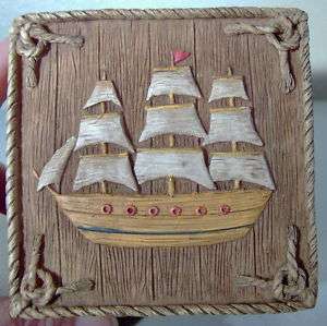 Dezine Hand Painted Nautical Trinket Box Sailing Ship  