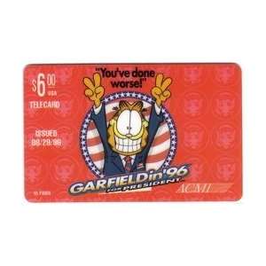  Phone Card $6. Garfield For President In 1996 (8/29/96) SPECIMEN