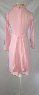 Vtg 60s Pink RUFFLE Collar Knit High Waist Dolly Dress S  