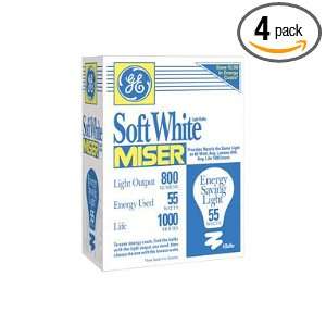  GE Soft White Light Bulbs, Miser, 55 Watts, Pack Of 4 
