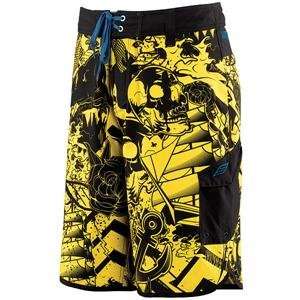  Slippery Sailors Ruin Boardshorts   44/Black/Yellow 