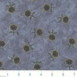 45 Wide Garden Folklore Sunflowers Blue Fabric By The 