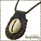 COWRIE SHELL Leather Pendant w SURFER WAX NECKLACE brw