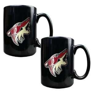   Coyotes NHL 2pc Black Ceramic Mug Set   Primary Logo