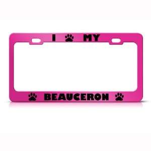 Beauceron Dog Pink Animal Metal license plate frame Tag Holder