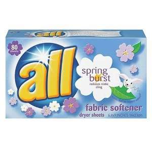 All Fabric Softener Sheets, Spring Burst, 80 Count