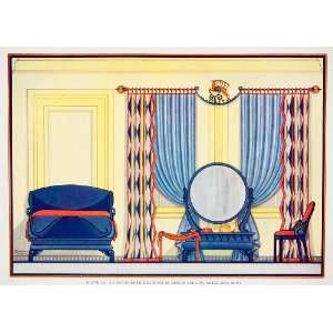  1929 Color Print Modern Bedroom Interior Design Decorative 