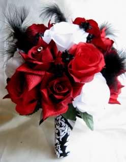 10pc Bouquet package wedding silk flowers Centerpieces RED BLACK WHITE 