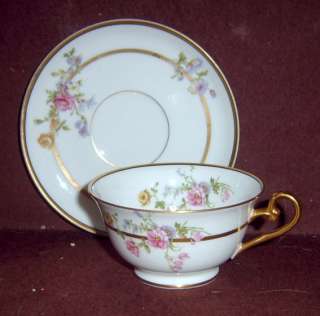 Limoges Old Abbey Gump Pink Floral Gold Teacup & Saucer  