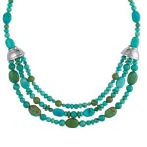   Silver Kingman Turquoise Triple Strand Statement Necklace Jewelry