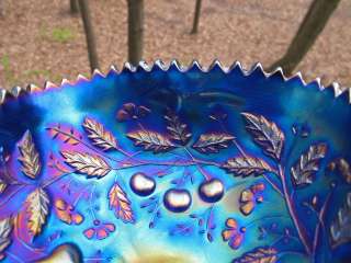 Antique Carnival Glass NORTHWOOD FRUITS FLOWERS BON BON ELECTRIC BLUE 