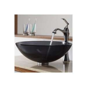   Black Glass Vessel Sink and Ventus Faucet Chrome C GV 104 12mm 15000CH